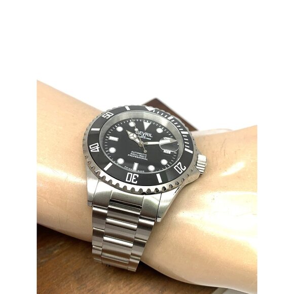 Gevril Men's Watch 4850A Wall Street Swiss Automatic Diver Black Dial Steel 43mm - Picture 5 of 14